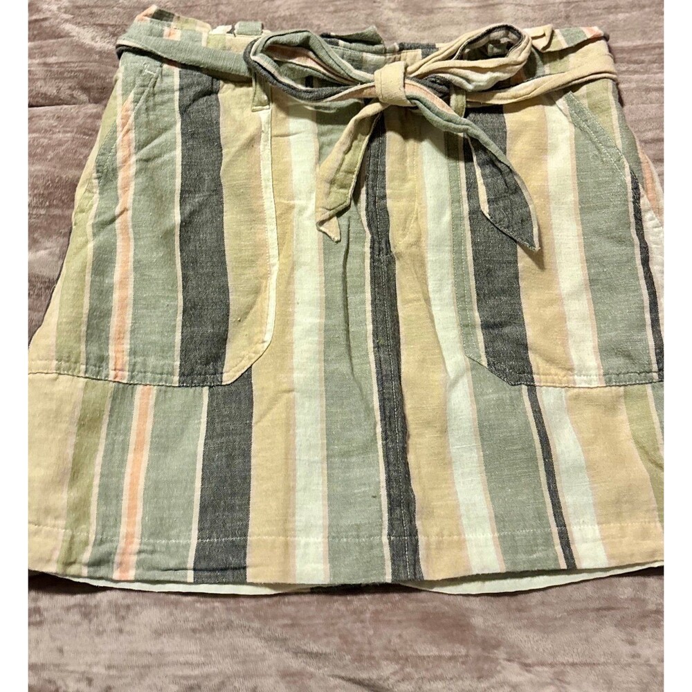 American Eagle Linen Blend Striped Paperbag Mini Skirt Tie Waist - Size S